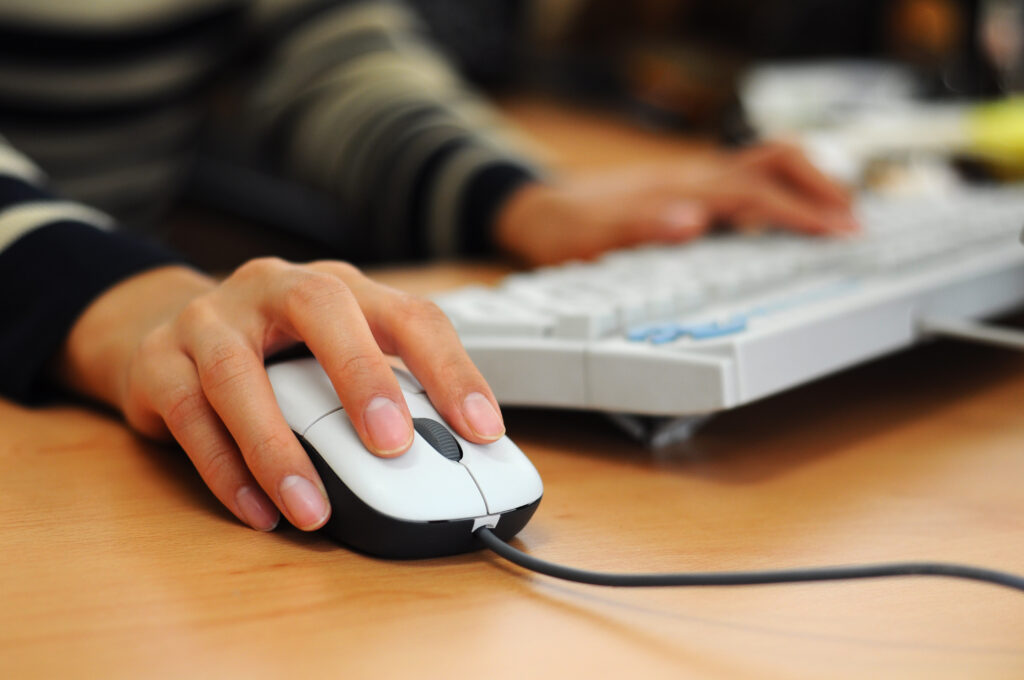 woman using computer